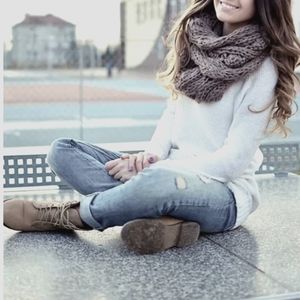 Soft Gray Infinity Scarf Open Crochet Knit Cozy Cashmere Feel A Touch Of Style